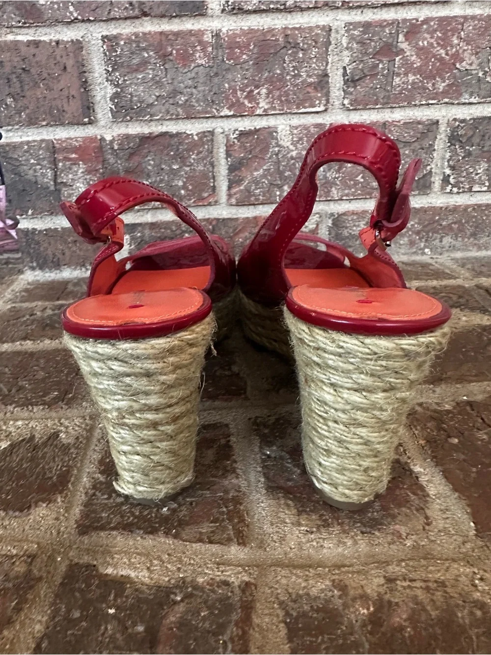 VIA SPIGA Red Patent Leather Espadrille Platform Wedge Sandals | 8.5